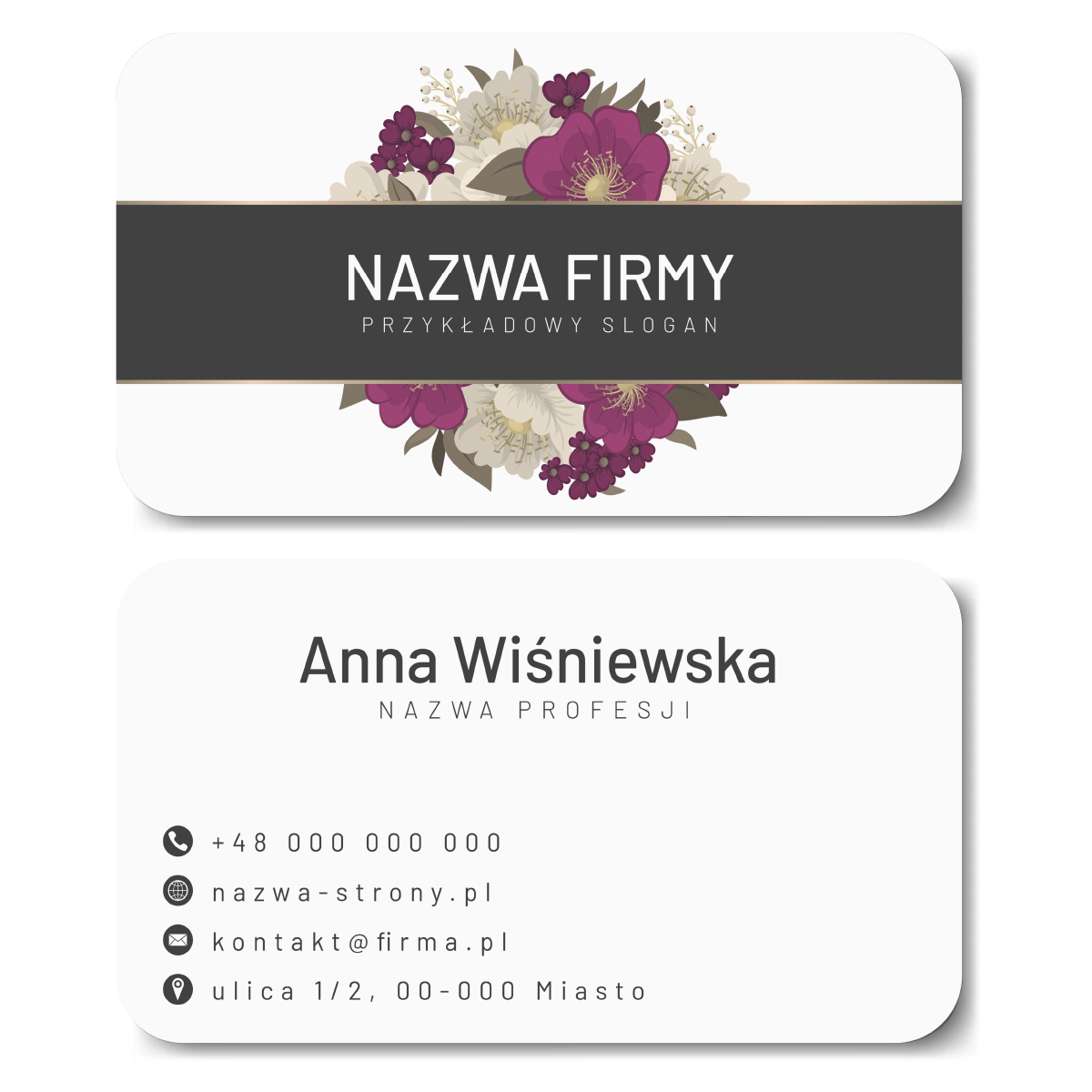Wizytówki zaokrągl białe kwiaty projekt
