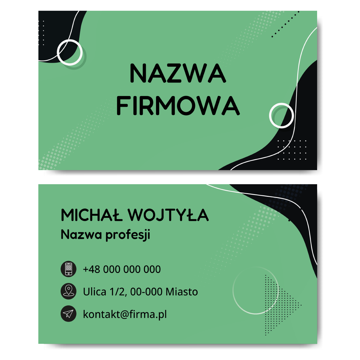 Wizytówki zielone 350g 90x50 projekt