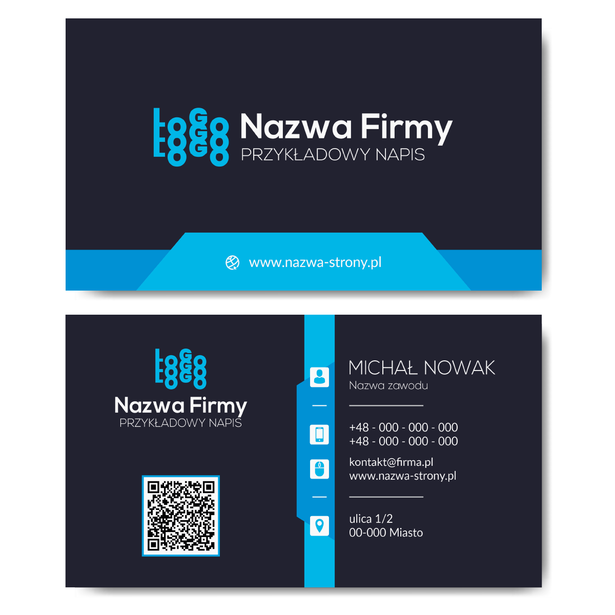 Wizytówki ciemne niebieskie QR projekt