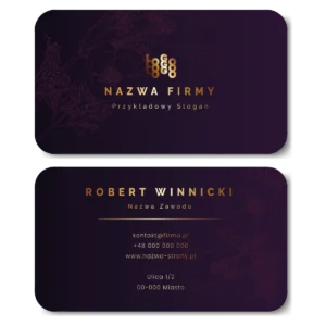 Wizytówki okrągłe fiolet złote projekt