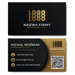Wizytówki firmowe czarne złote z kodem QR mat 350g 90x50 projekt