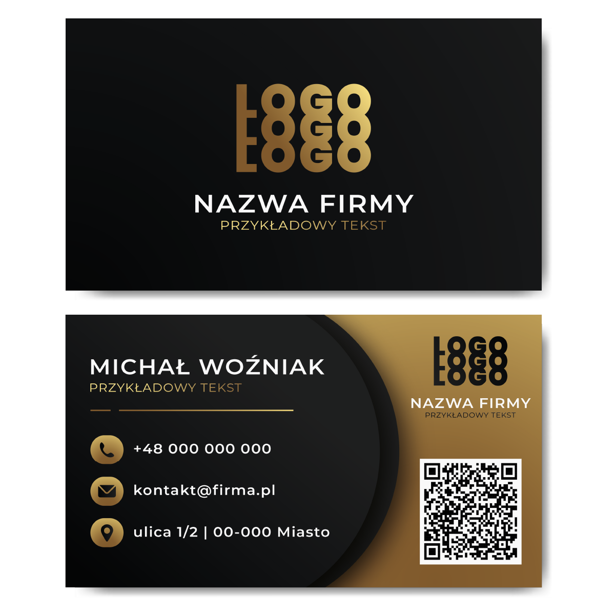 Wizytówki firmowe czarne złote z kodem QR mat 350g 90x50 projekt