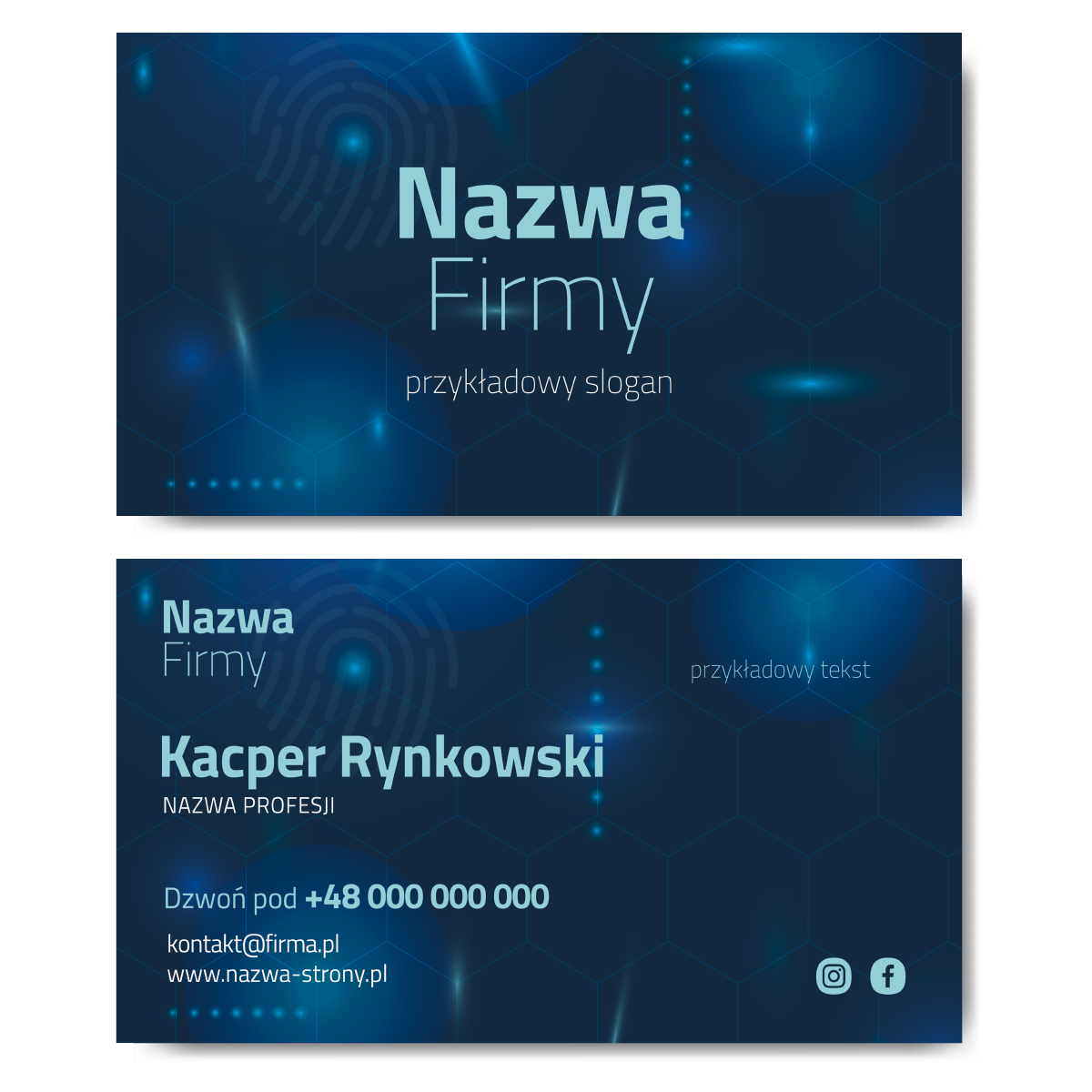 Wizytówki nowoczesne niebieskie cyber mat 350g 90x50cm projekt