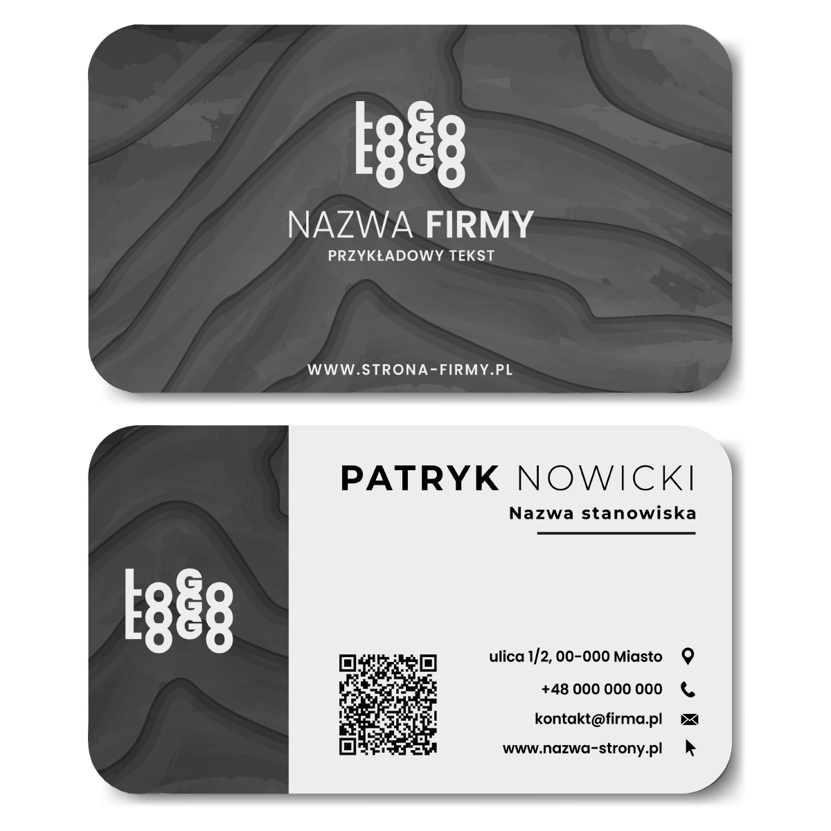 Wizytówki zaokrąglone szare QR projekt