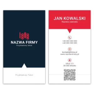 Wizytówki pionowe czerwone QR projekt
