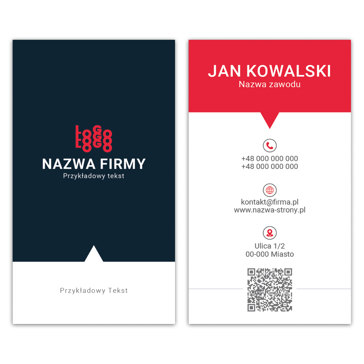 Wizytówki pionowe czerwone QR projekt
