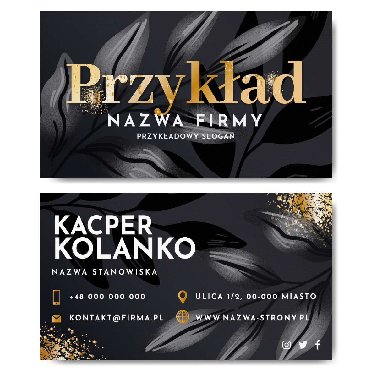 Wizytówki złote ciemne gałązki 90x50cm mat 350g PROJEKT GRATIS
