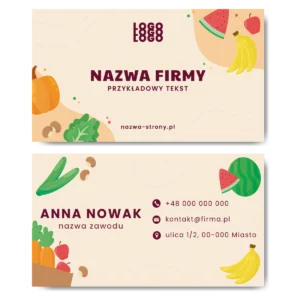 Wizytówki kremowe warzywa owoce gastro 350g 90x50 PROJEKT GRATIS