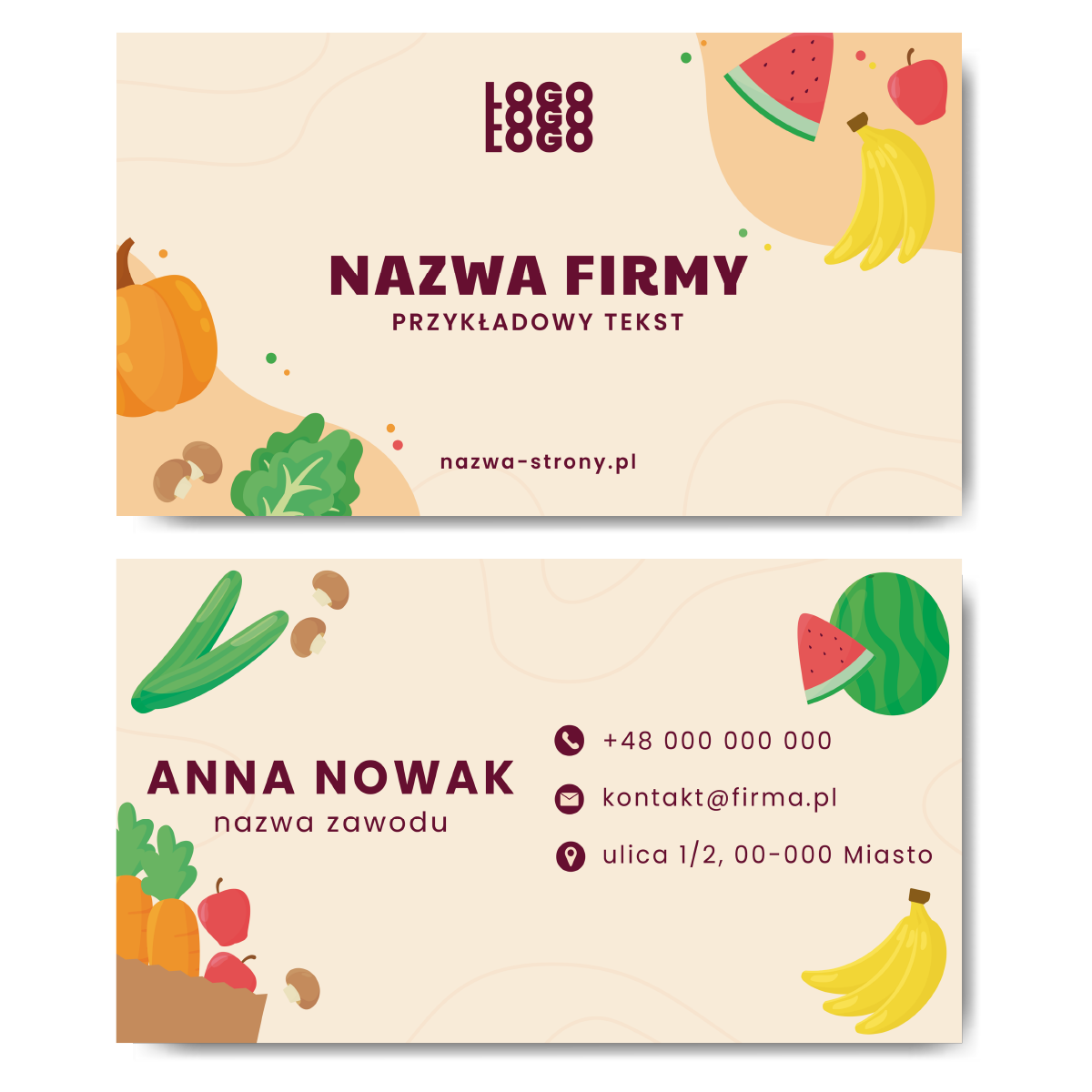 Wizytówki kremowe warzywa owoce gastro 350g 90x50 PROJEKT GRATIS