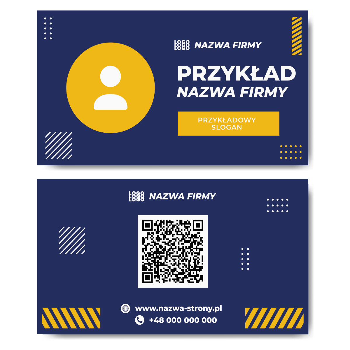Wizytówki niebieskie żółte QR mat 350g 90x50cm PROJEKT GRATIS