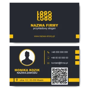 Wizytówki granatowe zółte QR mat 350g 90x50cm PROJEKT GRATIS
