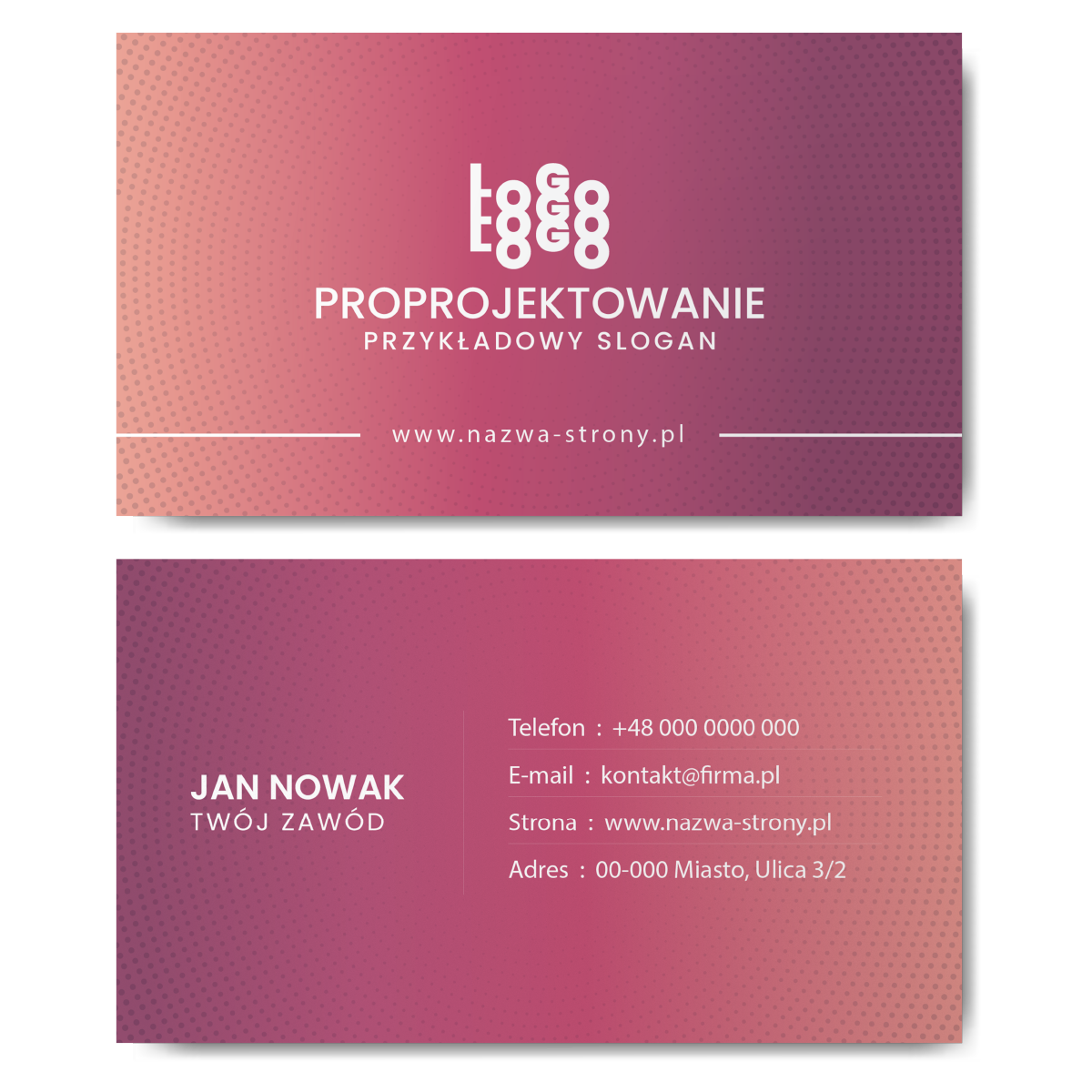 Wizytówki różowe mat 350g 90x50 projekt