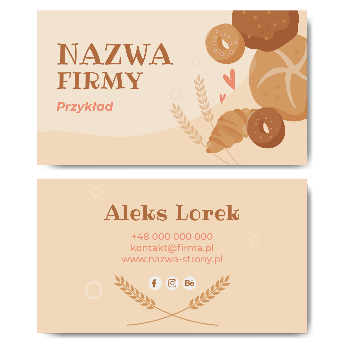 Wizytówki kremowe usługi piekarnia mat 350g 90x50 PROJEKT GRATIS