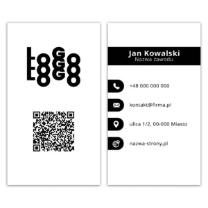 Wizytówki pionowe biało-czarne QR projekt