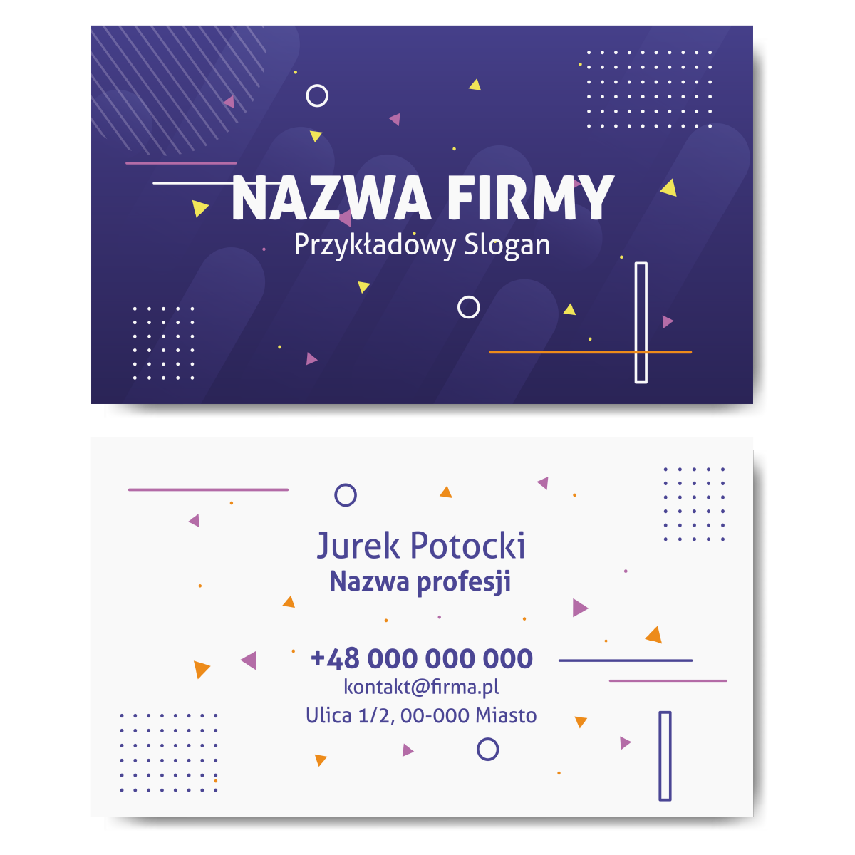 Wizytówki fioletowe kształty mat 350g 90x50cm PROJEKT GRATIS