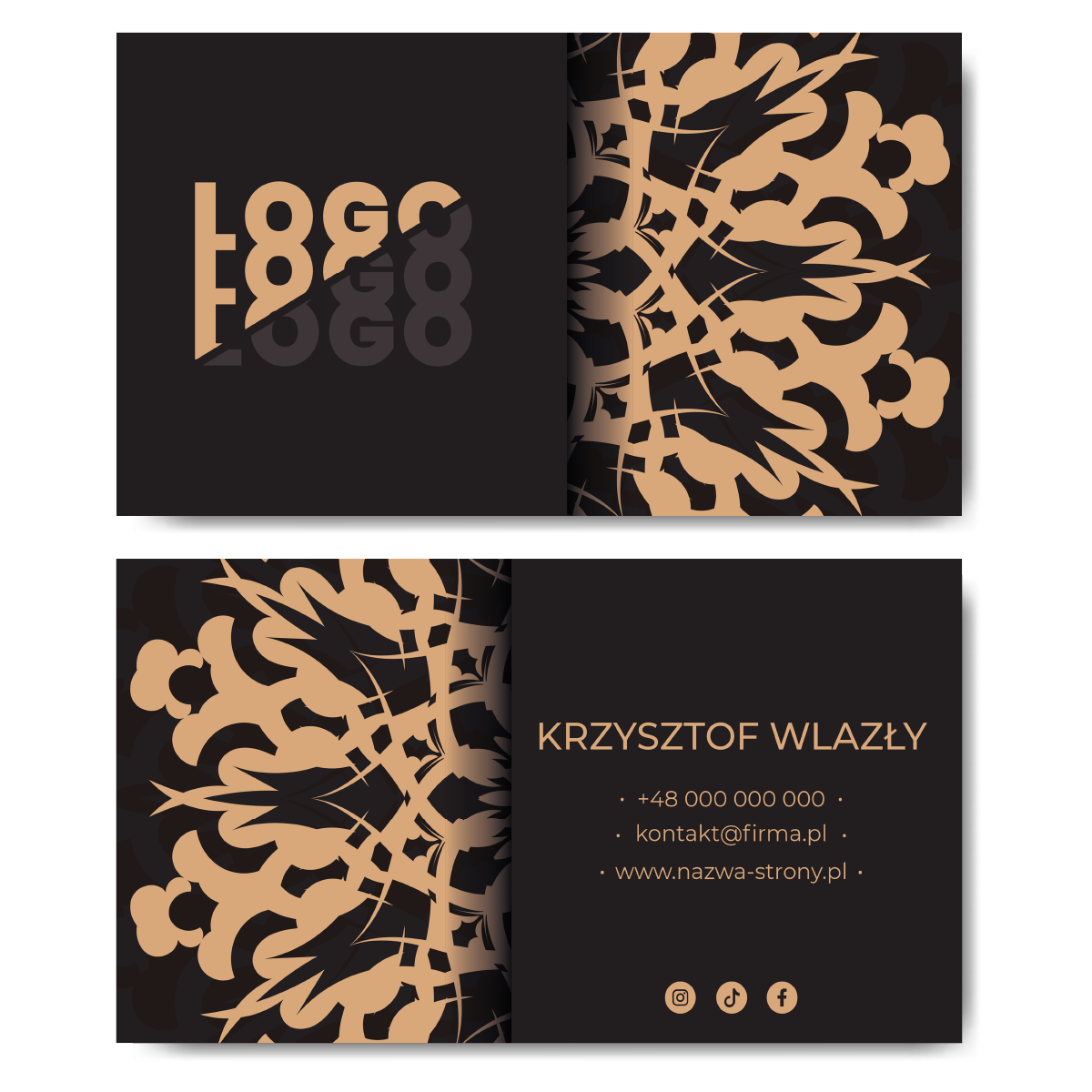 Wizytówki kremowe brązowe kreda mat 350g 90x50cm PROJEKT GRATIS