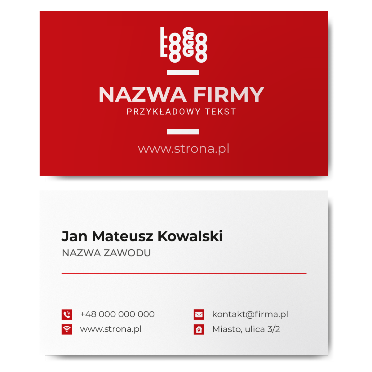 Wizytówki biało-czerwone 90x50 projekt