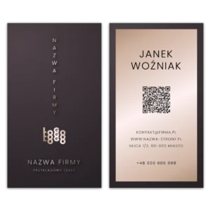Wizytówki pionowe złote ramka QR projekt