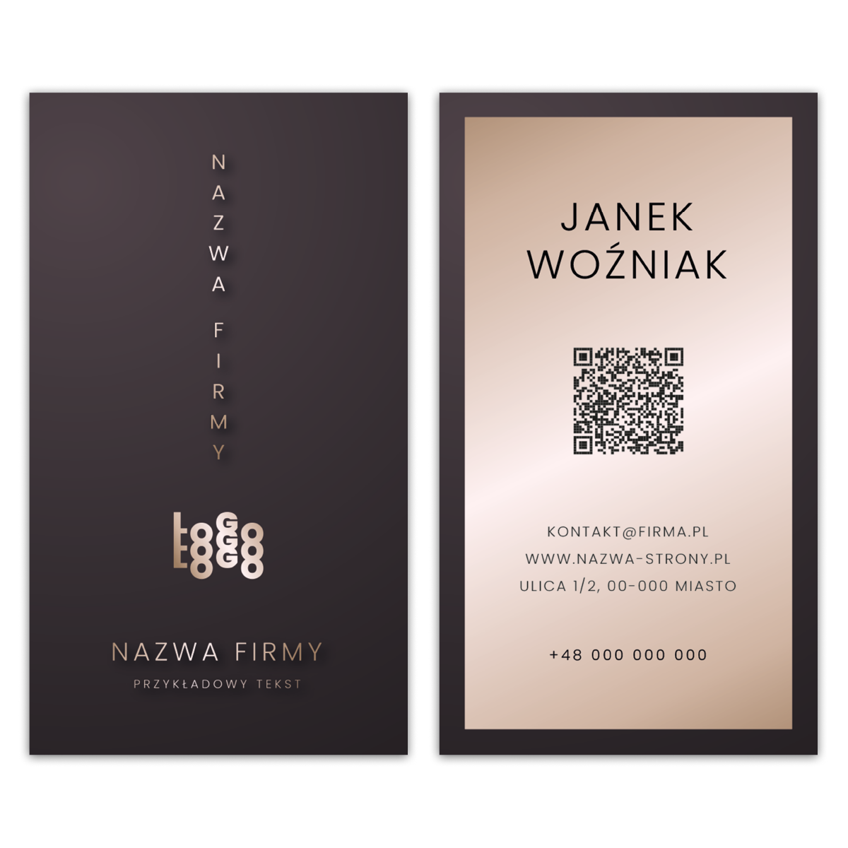 Wizytówki pionowe złote ramka QR projekt