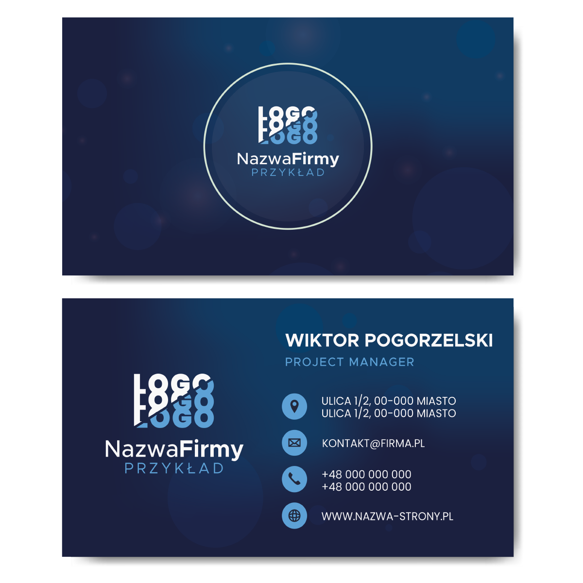 Wizytówki firmowe niebieskie mat 350g 90x50cm PROJEKT GRATIS