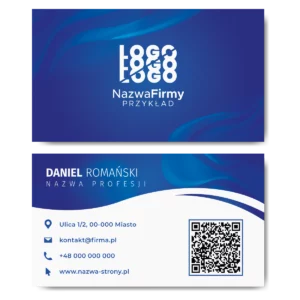 Wizytówki niebieskie kod QR mat 350g 90x50cm PROJEKT GRATIS