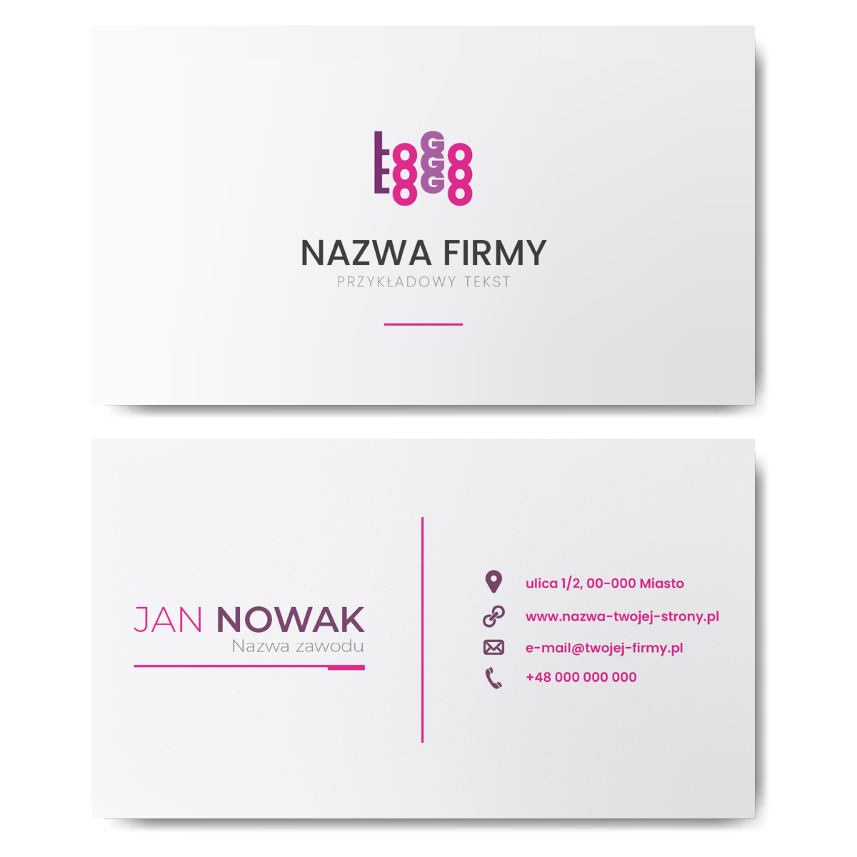 Wizytówki białe różowe 90x50 projekt