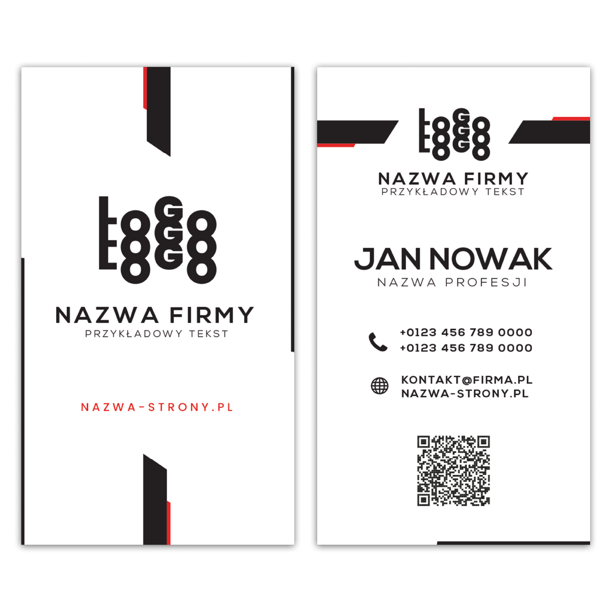 Wizytówki pionowe czarno-białe QR projekt