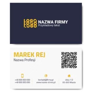 Wizytówki granatowe białe kod QR mat 350g 90x50cm PROJEKT GRATIS