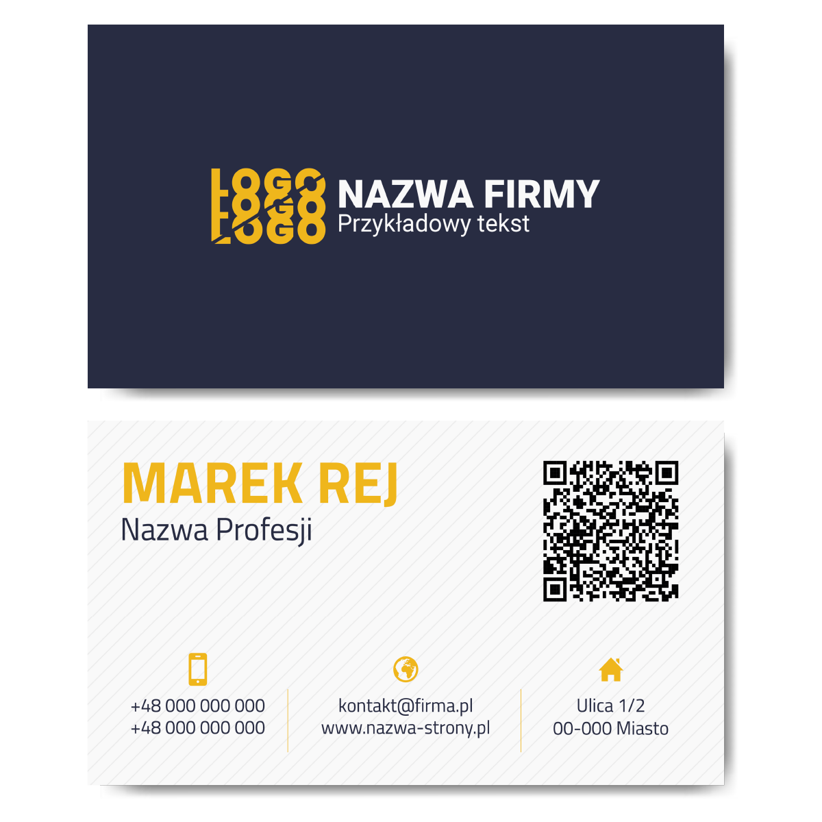 Wizytówki granatowe białe kod QR mat 350g 90x50cm PROJEKT GRATIS
