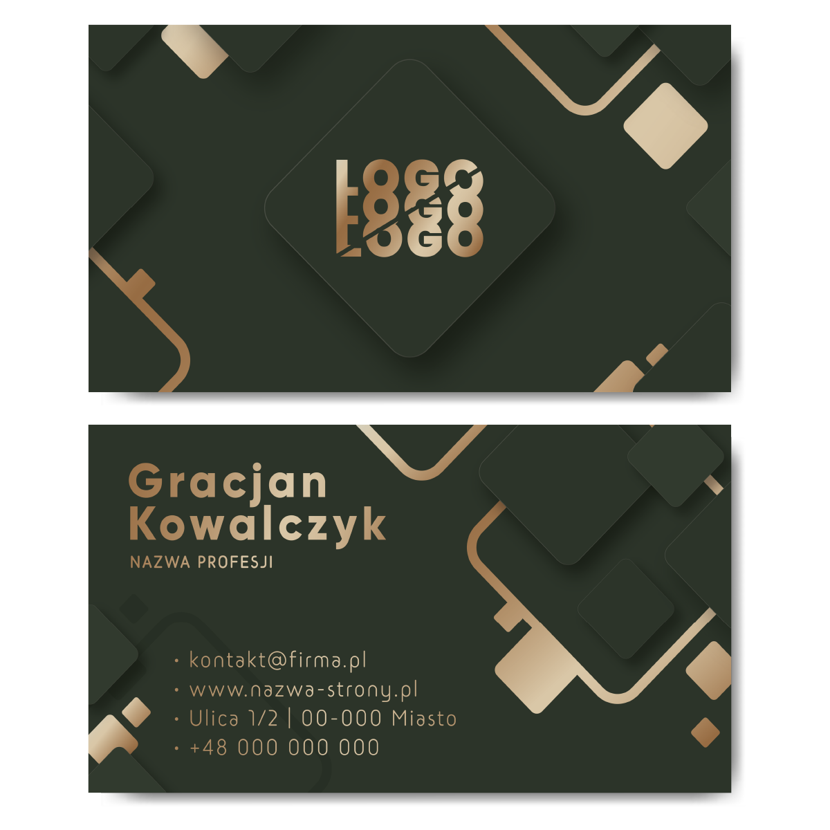 Wizytówki zielone złote kreda mat 350g 90x50 PROJEKT GRATIS