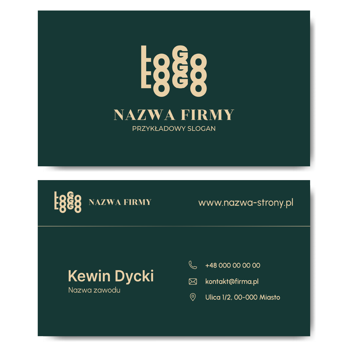 Wizytówki biznesowe zielone mat 350g 90x50cm WIZUALIZACJA GRATIS