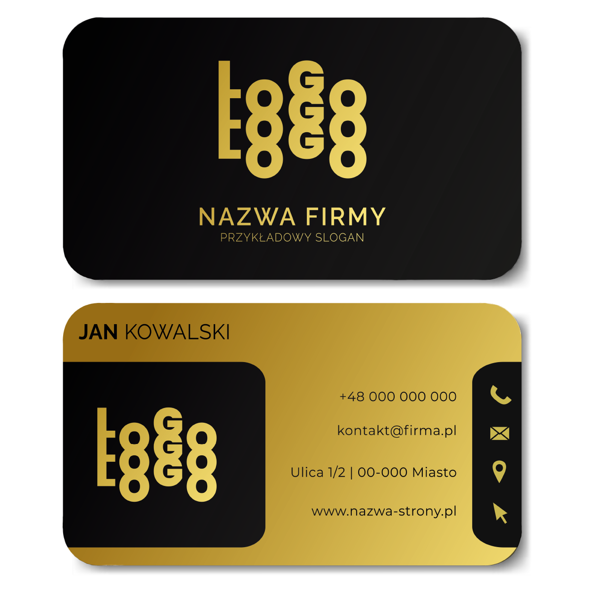 Wizytówki zaokrąglone rogi złote czarne MAT 350g GOTOWY PROJEKT