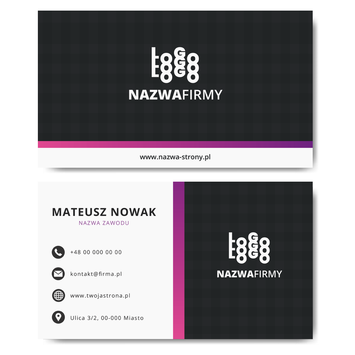 Wizytówki biało-czarne fiolet projekt