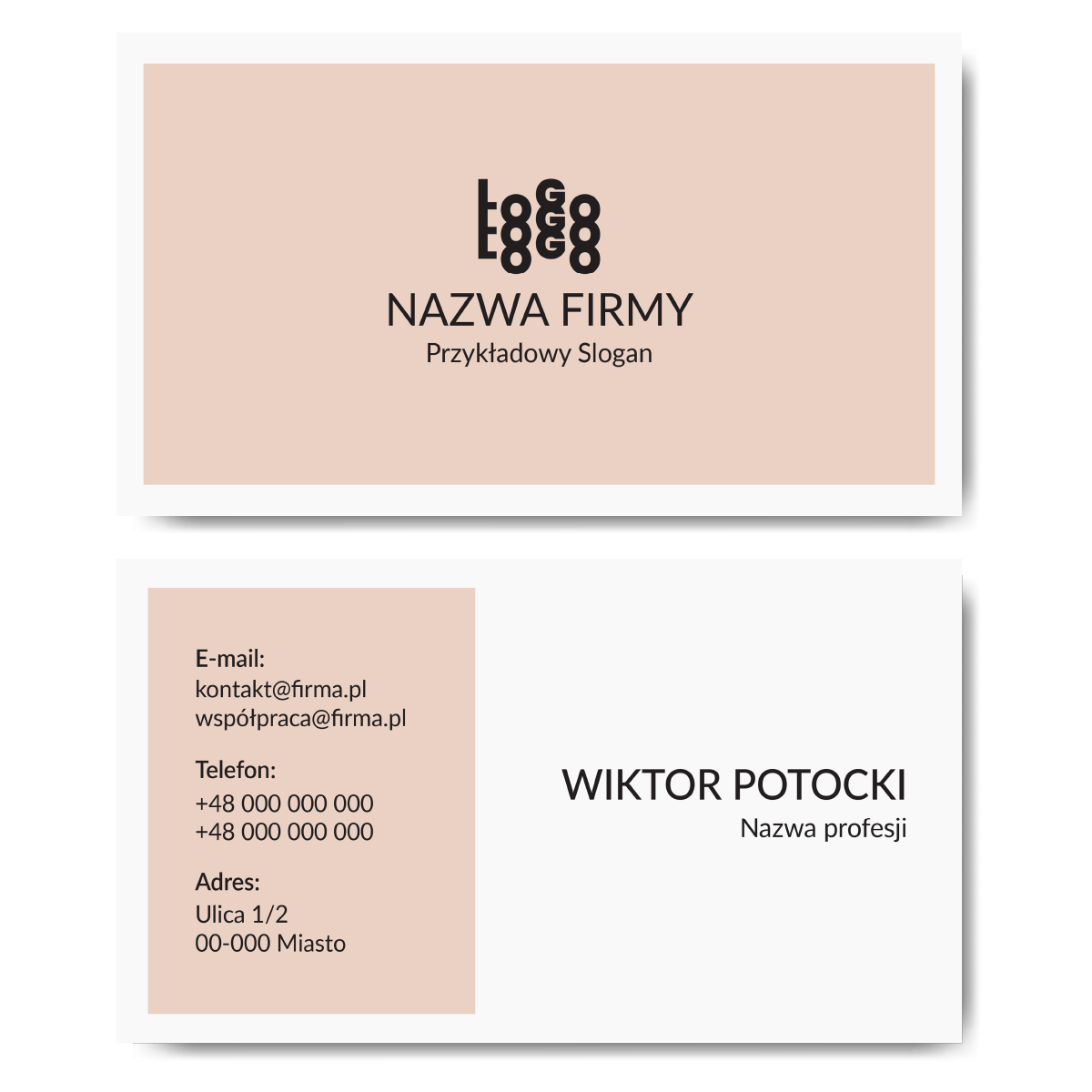 Wizytówki papier matowy 350g kremowe biała ramka PROJEKT W CENIE