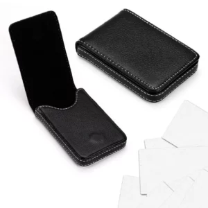 SKÓRZANY WIZYTOWNIK etui na wizytówki czarny RFID