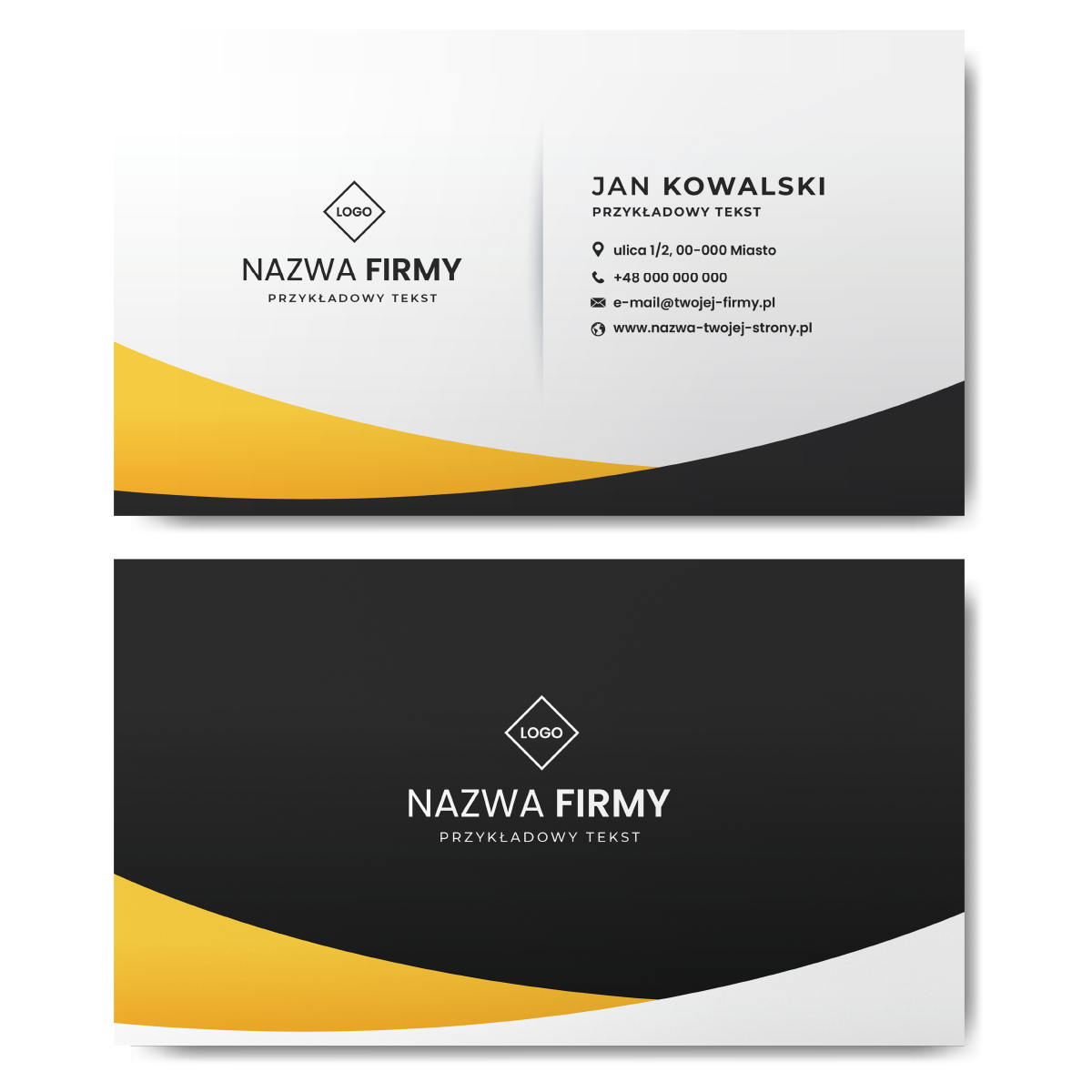 Wizytówki czarno-białe żółte projekt
