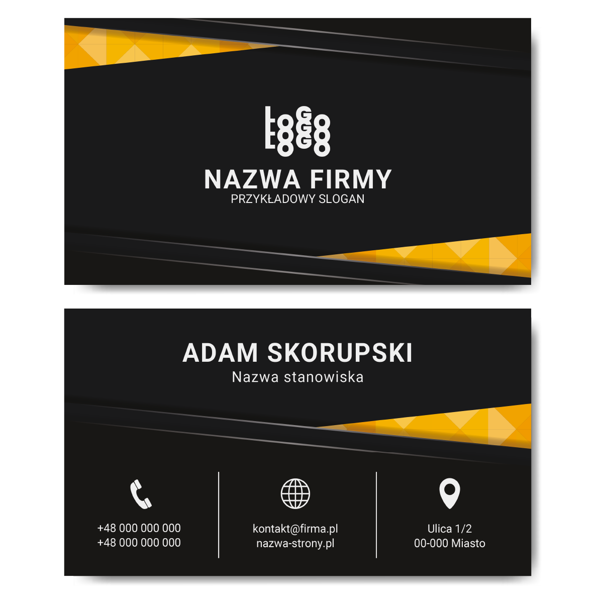 Wizytówki firmowe gruby papier 350g czarne żółte PROJEKT W CENIE