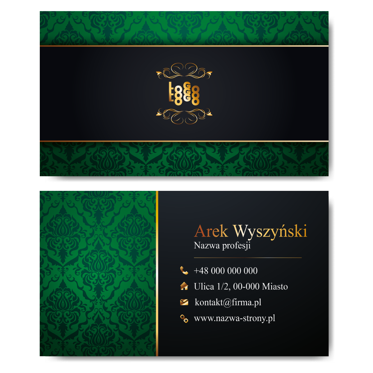 Wizytówki zielony kolor gruby papier 350g DOWOLNA EDYCJA PROJEKTU