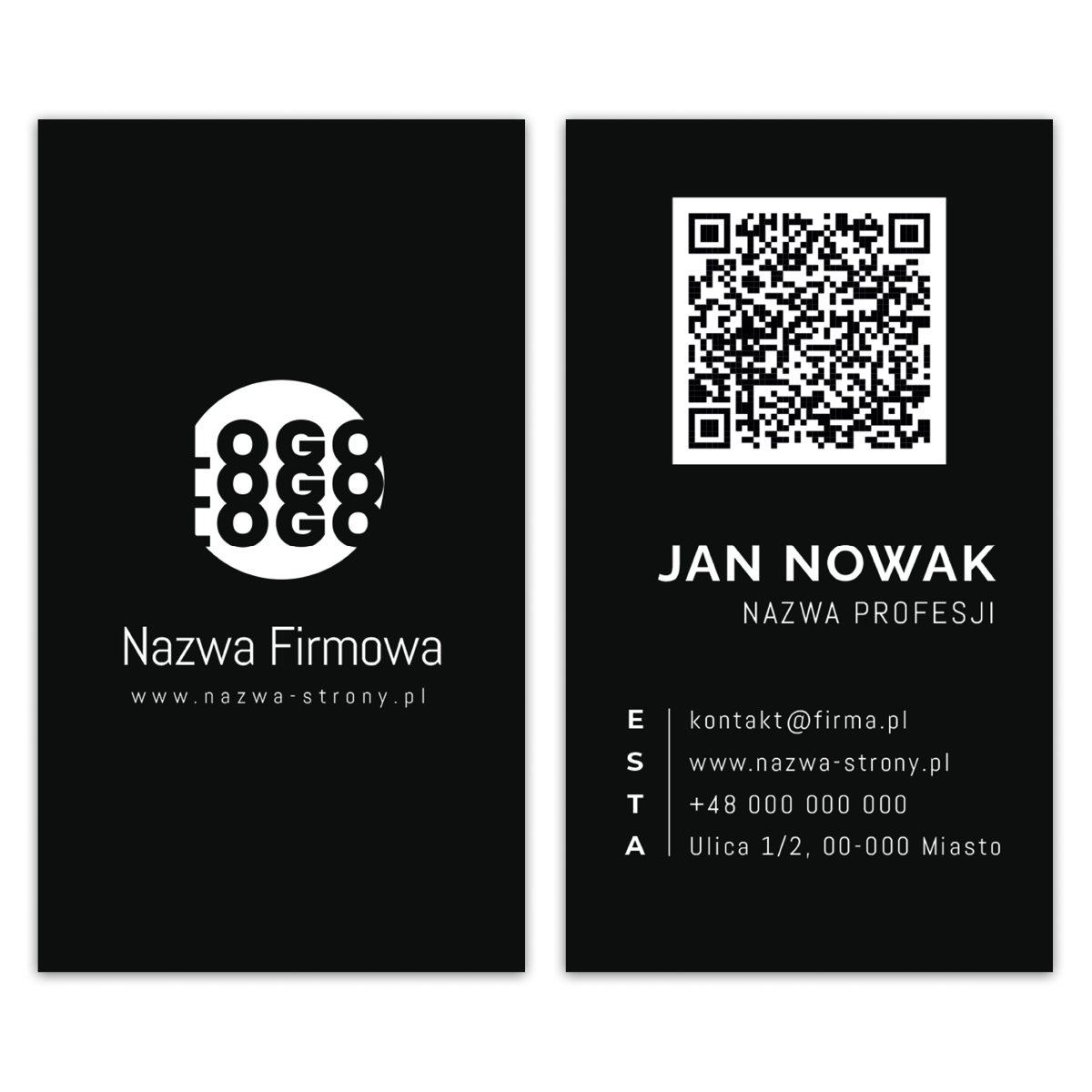 Wizytówki pionowe czarne QR projekt