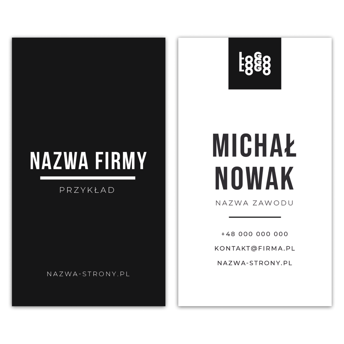 Wizytówki pionowe czarno-białe projekt