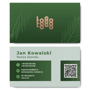 Wizytówki biznesowe zielone liście paproci kod QR DARMOWY PROJEKT