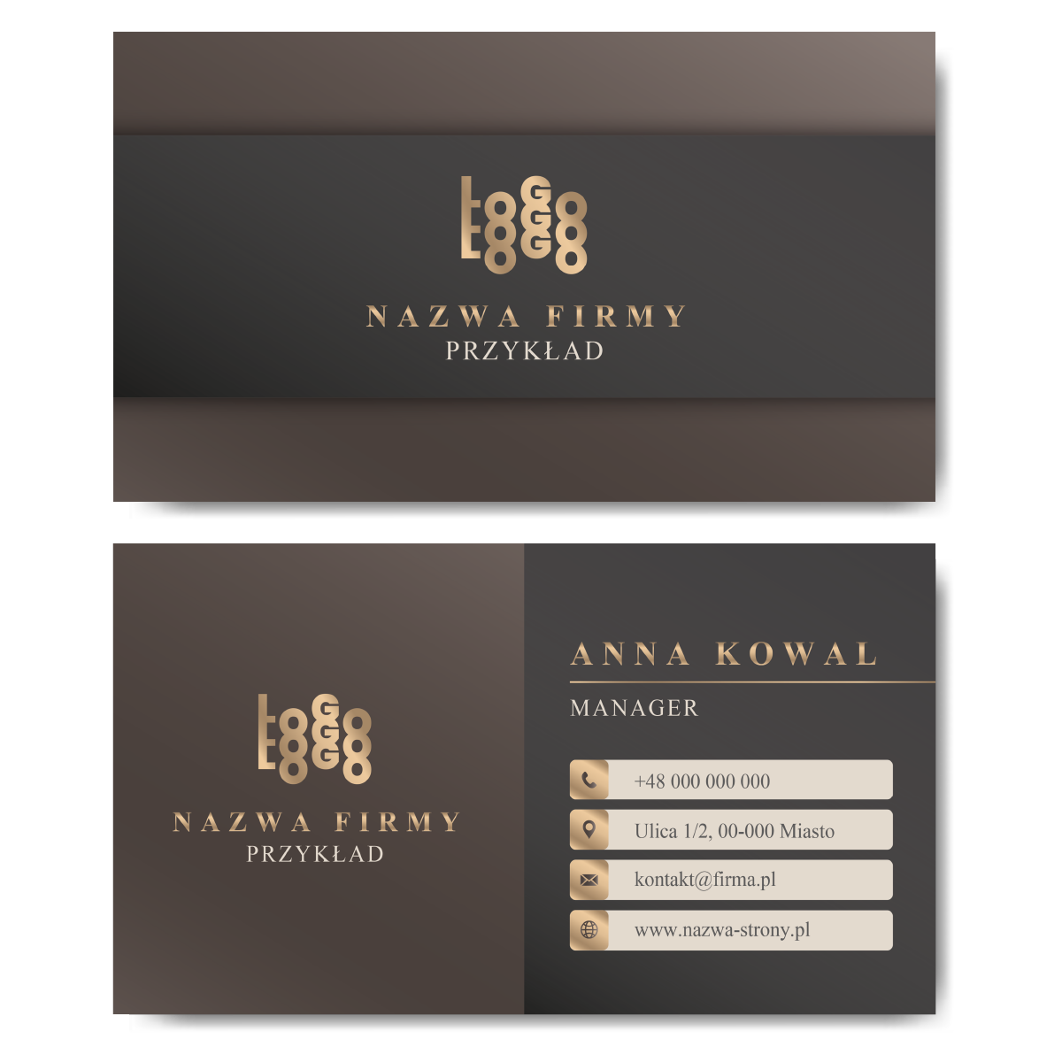 Wizytówki biznesowe formalne brązowe złote 350g DARMOWY PROJEKT
