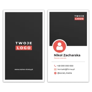 Wizytówki pionowe czarno-białe projekt