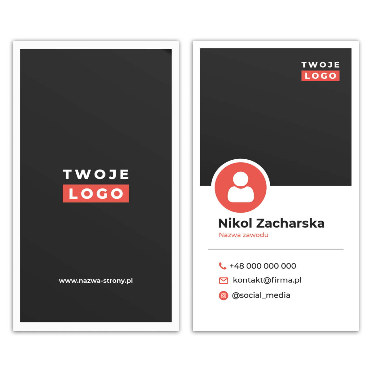 Wizytówki pionowe czarno-białe projekt