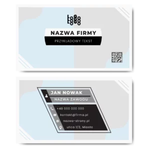 Wizytówki błękitne ramka QR szablon