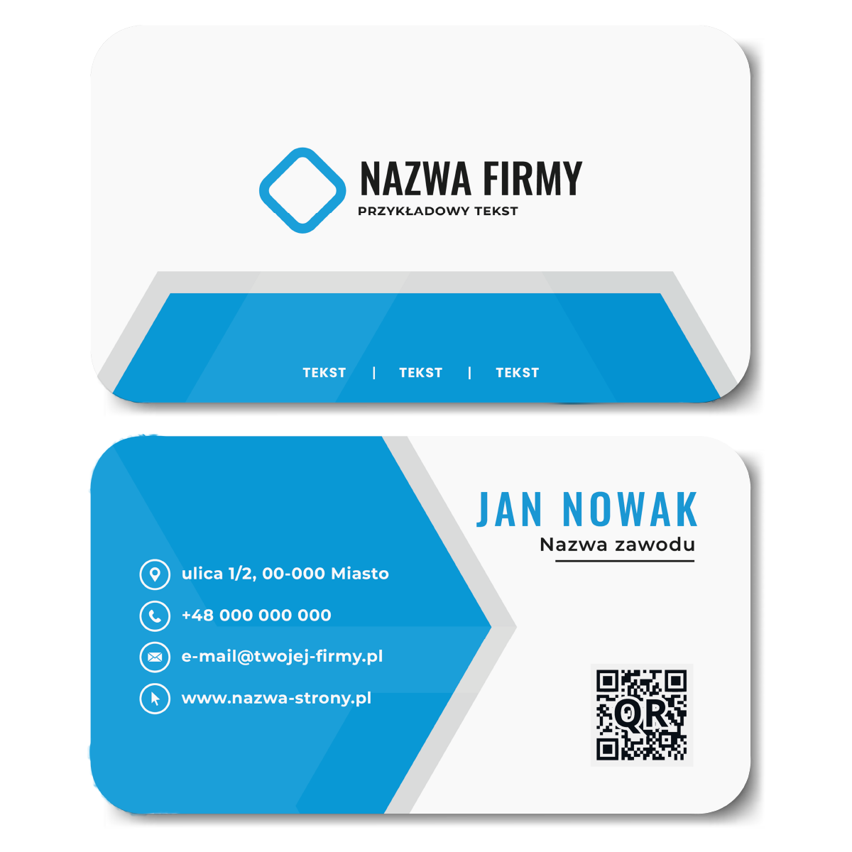Wizytówki zaokrągl niebieski QR projekt