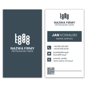 Wizytówki pionowe niebieskie QR projekt