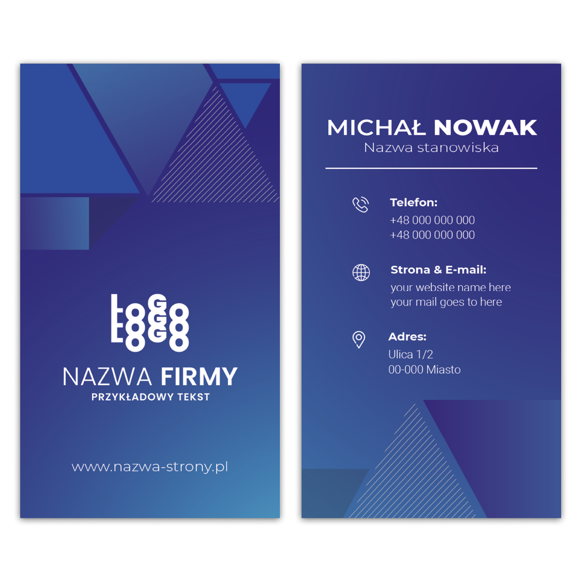 Wizytówki pionowe niebieskie projekt