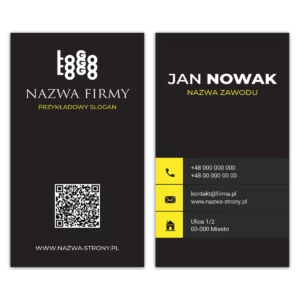 Wizytówki pionowe czarne żółte QR projekt