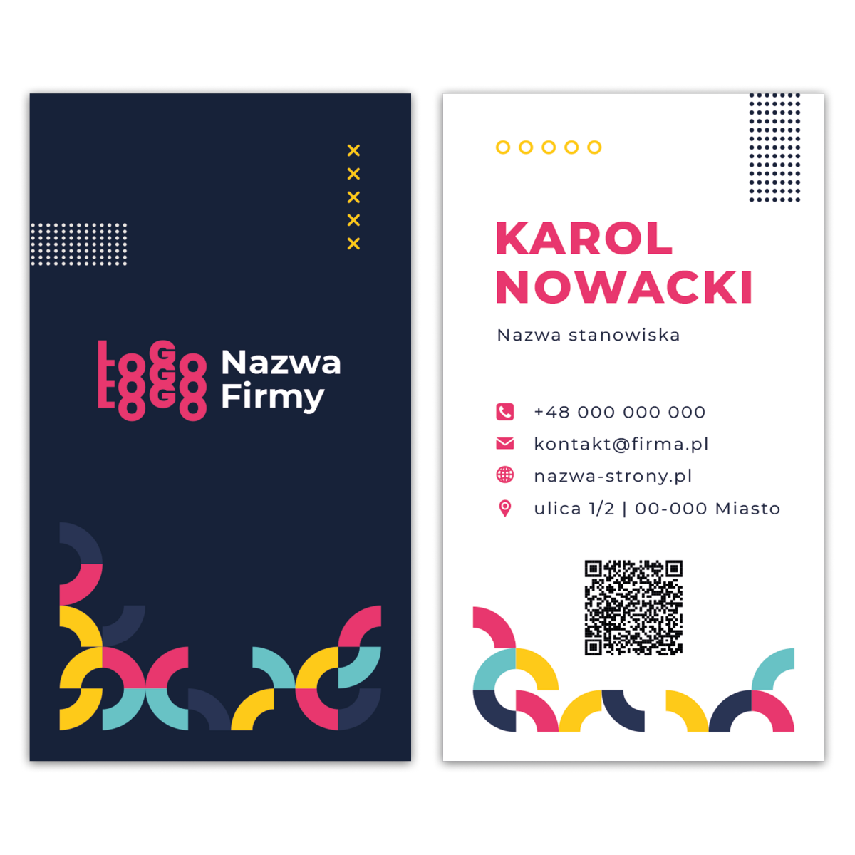 Wizytówki pionowe kolorowe QR projekt